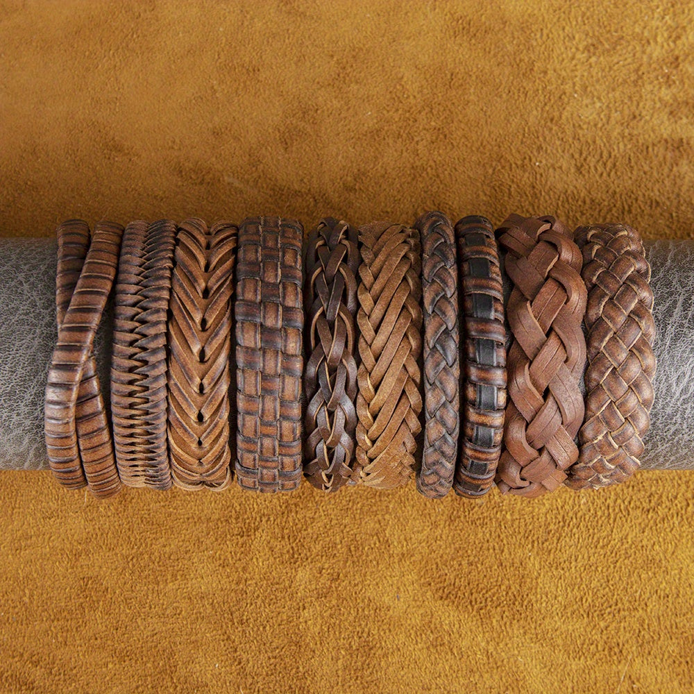 10pcs Faux Leather Bracelets Men Women Set