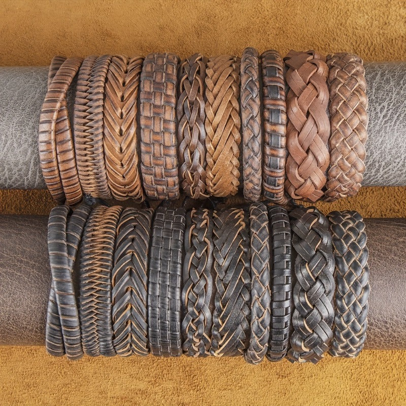 10pcs Faux Leather Bracelets Men Women Set