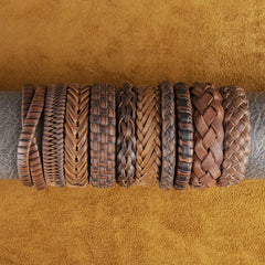 10pcs Faux Leather Bracelets Men Women Set
