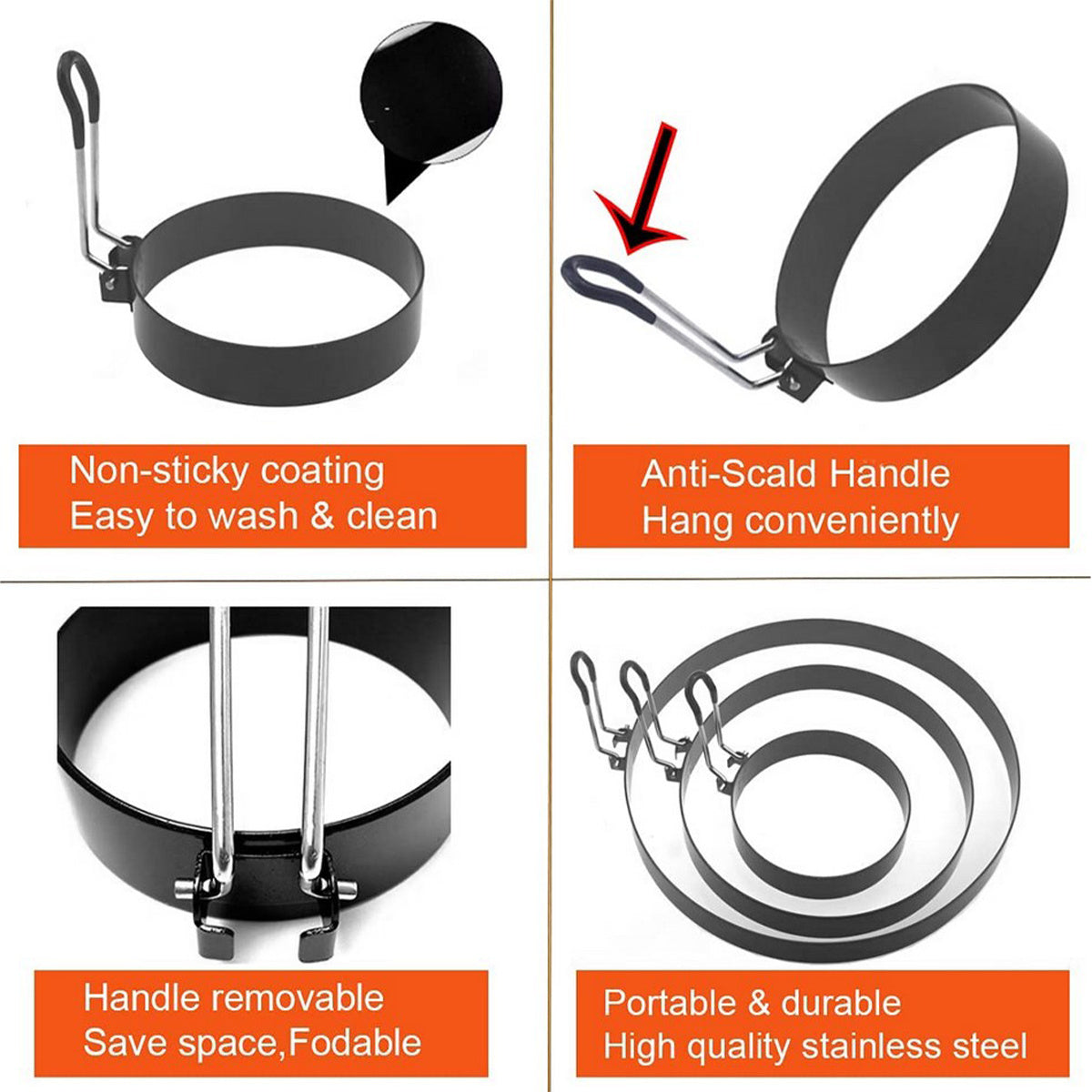 3pcs Egg Rings Set Brush Egg Separator Stainless Steel Non Stick Egg Maker