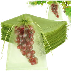 100pcs Fruit Protection Bag Green Mesh Bag Rope Net Fruit Protector Mango Tomato