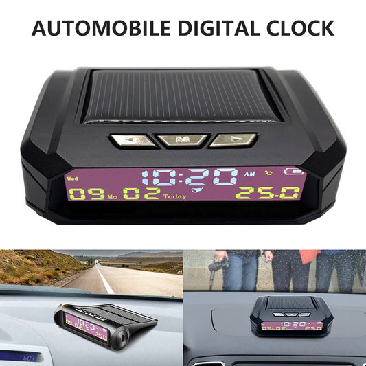Solar Car Digital Clock Portable Car Thermometer Clock