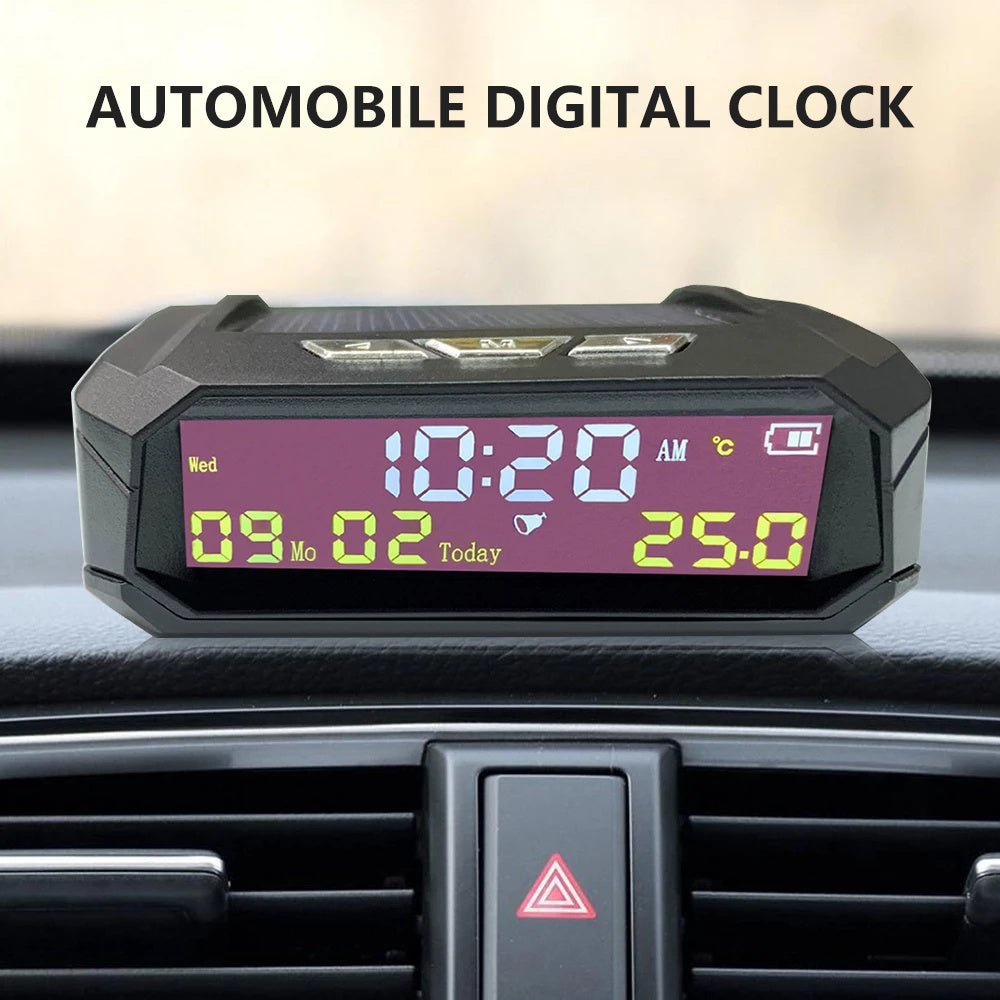 Solar Car Digital Clock Portable Car Thermometer Clock