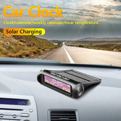 Solar Car Digital Clock Portable Car Thermometer Clock