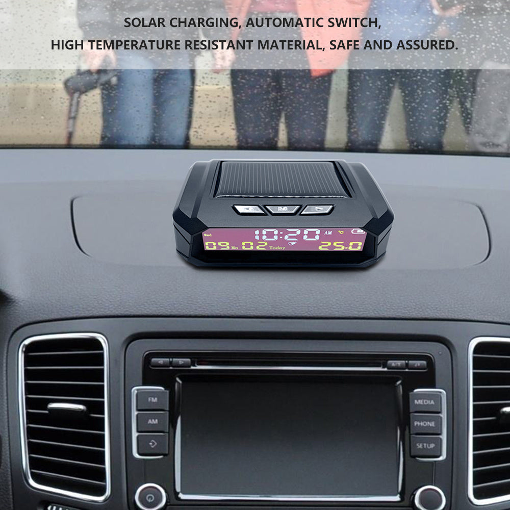 Solar Car Digital Clock Portable Car Thermometer Clock