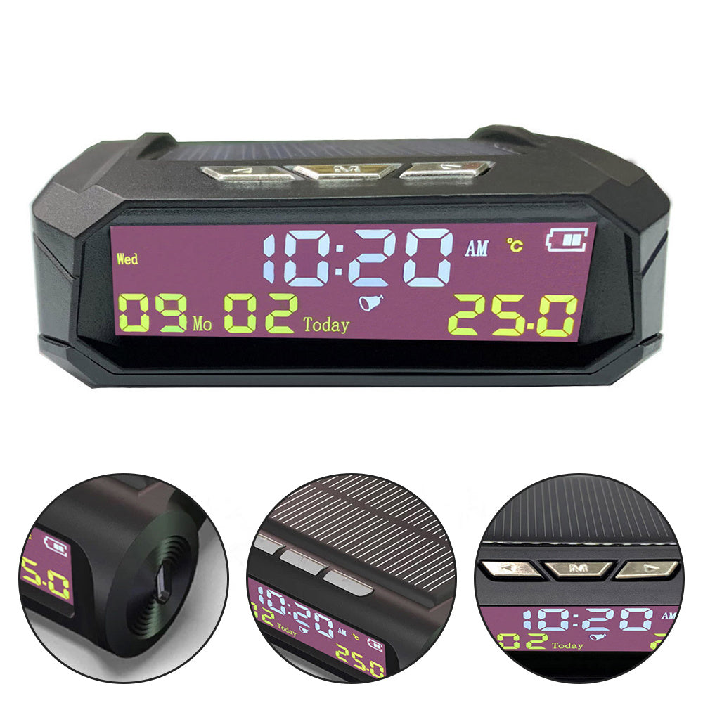 Solar Car Digital Clock Portable Car Thermometer Clock