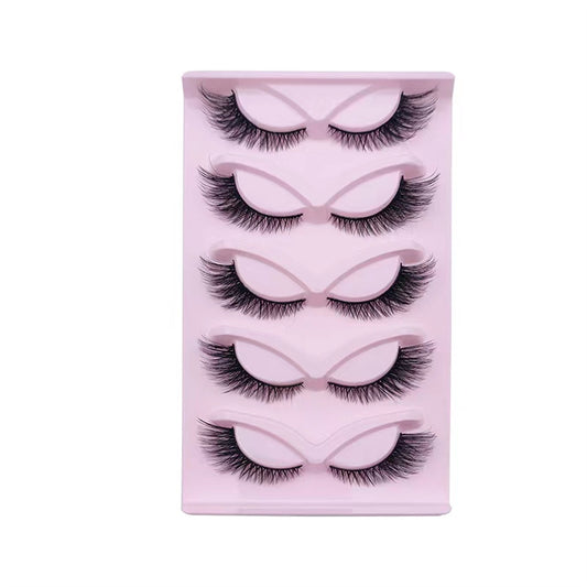 5 Pairs Faux Mink Eyelashes Long Curl Natural Cat Eye 3D Winged End False Lashes