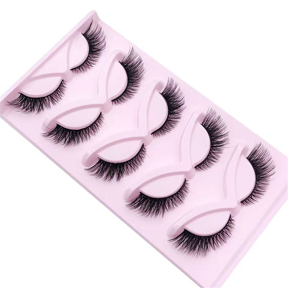 5 Pairs Faux Mink Eyelashes Long Curl Natural Cat Eye 3D Winged End False Lashes