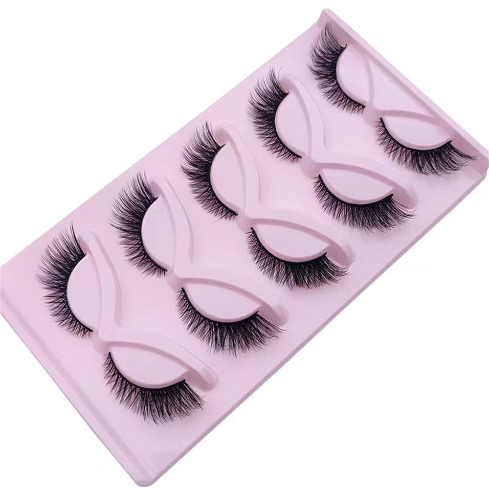 5 Pairs Faux Mink Eyelashes Long Curl Natural Cat Eye 3D Winged End False Lashes