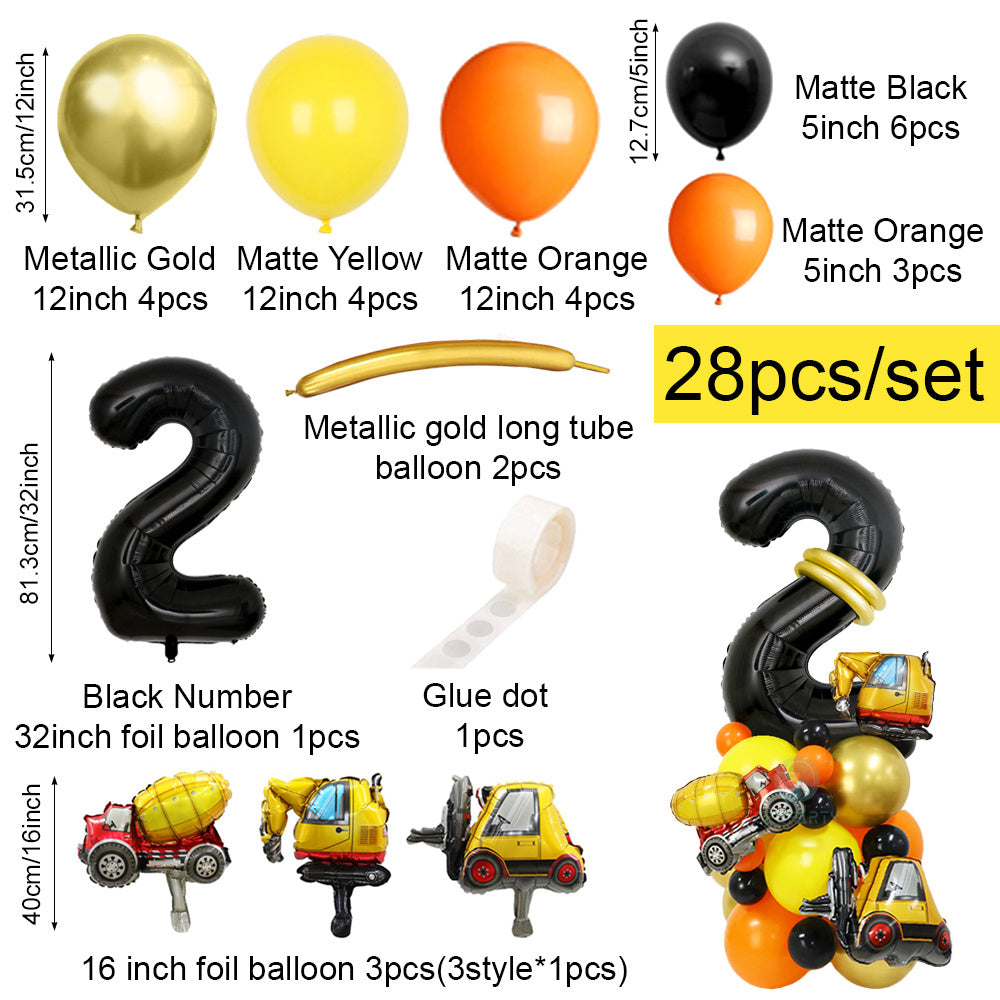 28pcs Construction Theme Number Truck Birthday Party Supplies