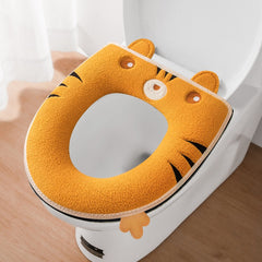Cartoon Toilet Seat With Handle Winter Plush Cover