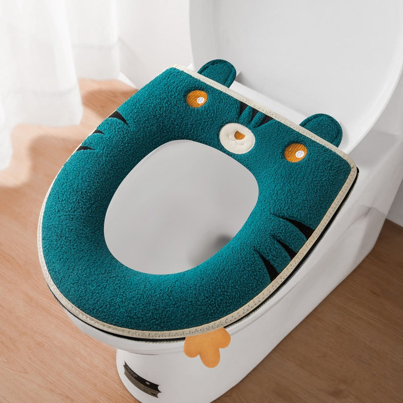 Cartoon Toilet Seat With Handle Winter Plush Cover