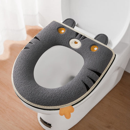 Cartoon Toilet Seat With Handle Winter Plush Cover