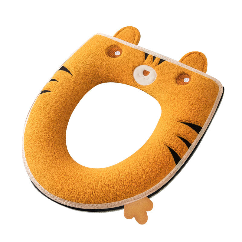 Cartoon Toilet Seat With Handle Winter Plush Cover