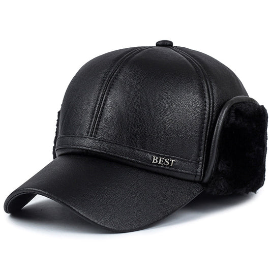 Leather Windproof Baseball Cap For Elderly