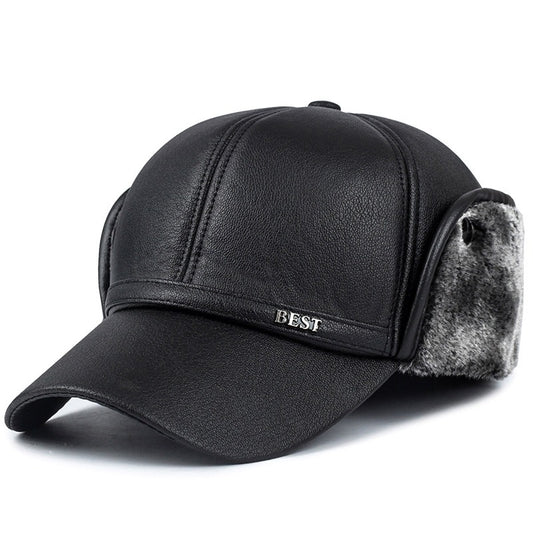 Leather Windproof Baseball Cap For Elderly