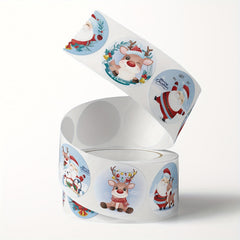 500pcs Cartoon Merry Christmas Santa Sticker Roll Xmas Cards Packa