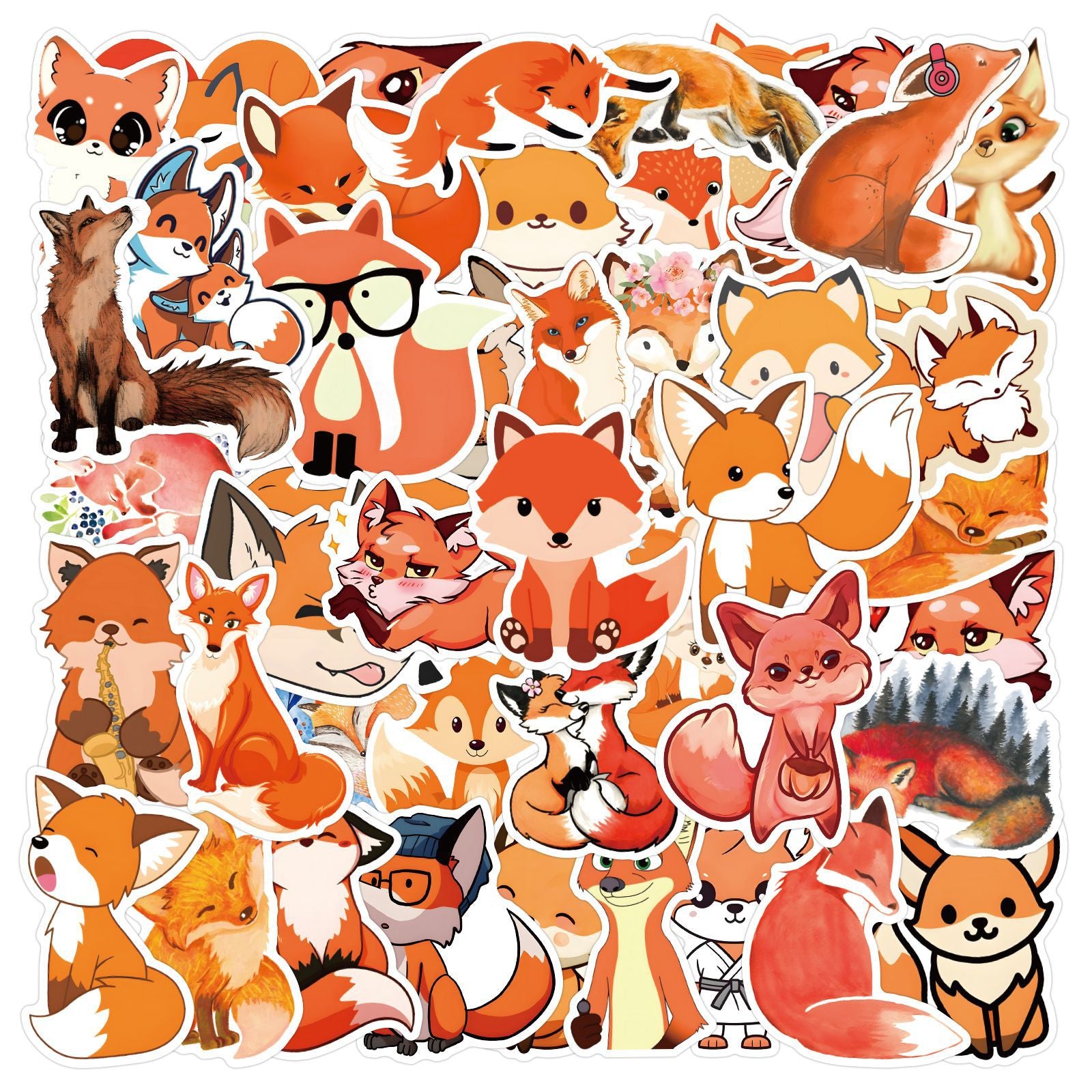 60pcs Cartoon Cunning Fox Stickers DIY Skateboard Guitar Water Cup Luggage