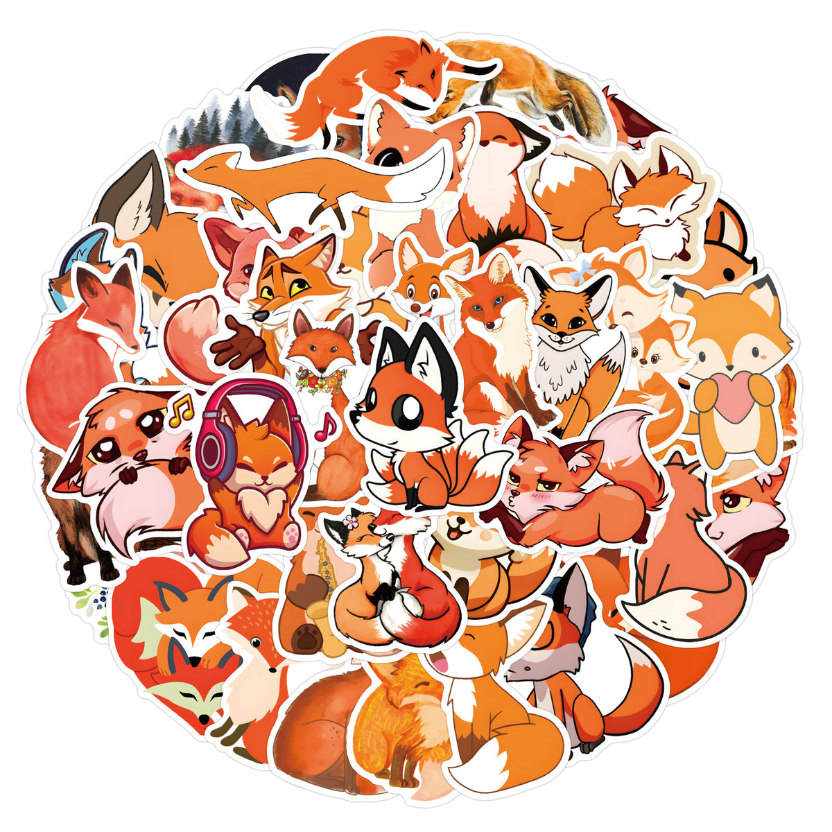 60pcs Cartoon Cunning Fox Stickers DIY Skateboard Guitar Water Cup Luggage