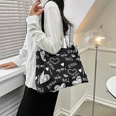 Love Heart Graffiti Tote Bag Chain Shoulder Handbag Zipper Work School