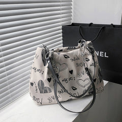 Love Heart Graffiti Tote Bag Chain Shoulder Handbag Zipper Work School