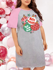  Floral & Letter Print Raglan Sleeve Tee Sleep Dress