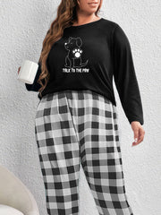  Dog Print Top & Gingham Pants 2 Piece Set