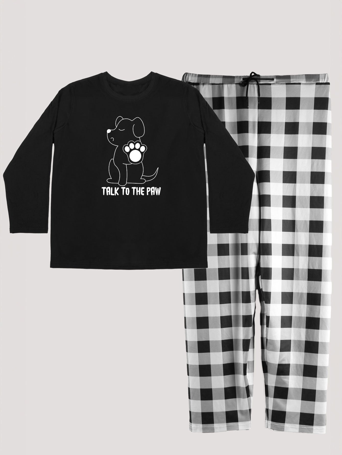  Dog Print Top & Gingham Pants 2 Piece Set