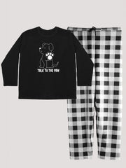  Dog Print Top & Gingham Pants 2 Piece Set