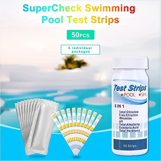 6-Way Spa Test Strips 50 ct - Chlorine Bromine PH Alkalinity Cyanuric Acid