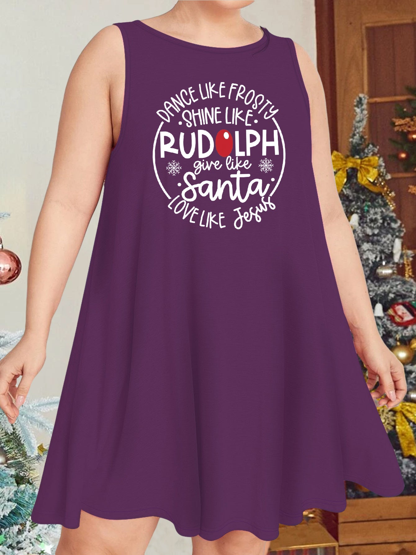  Christmas Nightdress Women's Letter & Snowflake Print Round Neck Tank