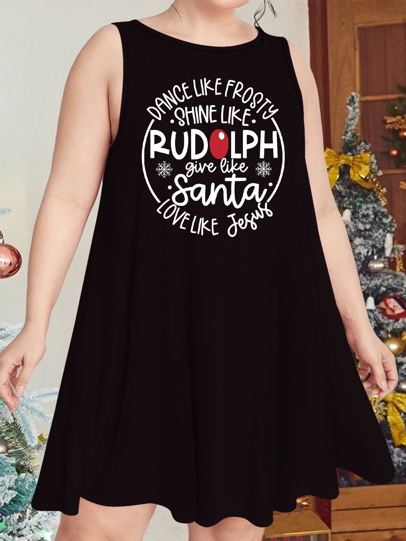  Christmas Nightdress Women's Letter & Snowflake Print Round Neck Tank