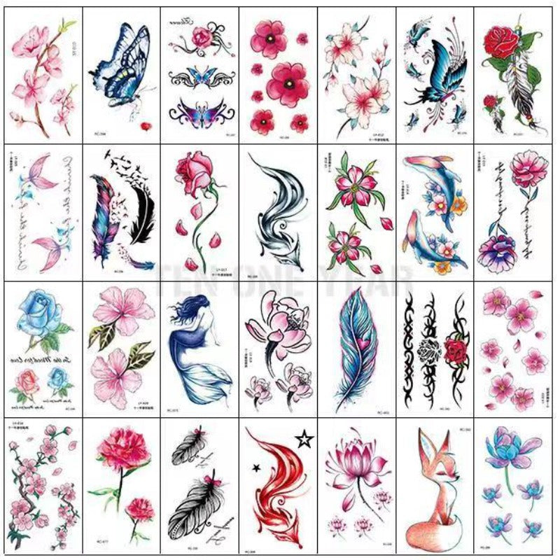 30 Sheets Waterproof Flower Tattoo Stickers for Women