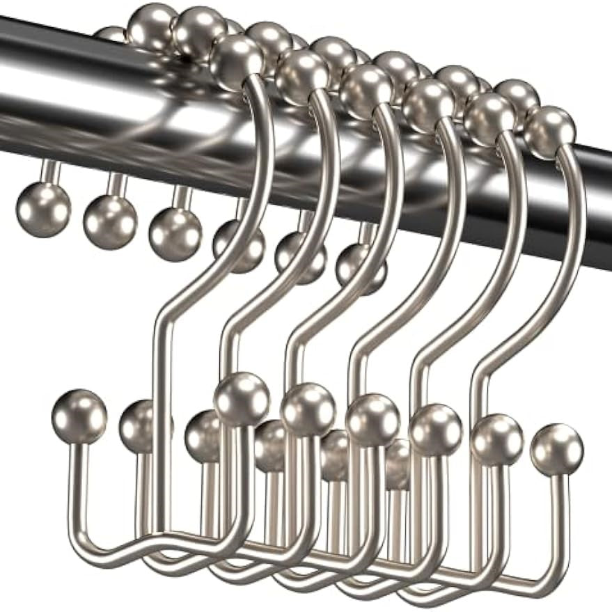 6pcs Stainless Steel Shower Curtain Hook Roller Ball Rings Bathroom Accessory