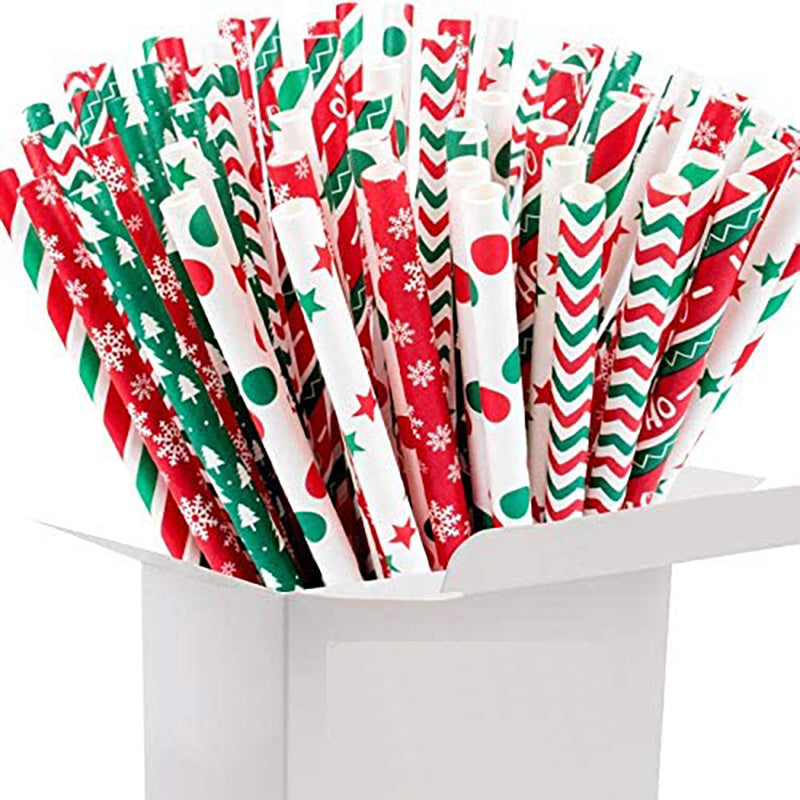 50pcs Multicolor Christmas Disposable Straws - Party Decorations