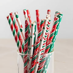50pcs Multicolor Christmas Disposable Straws - Party Decorations