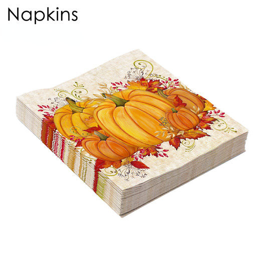 Autumn Thanksgiving Pumpkin Maple Leaf Party Tissue Napkin Set