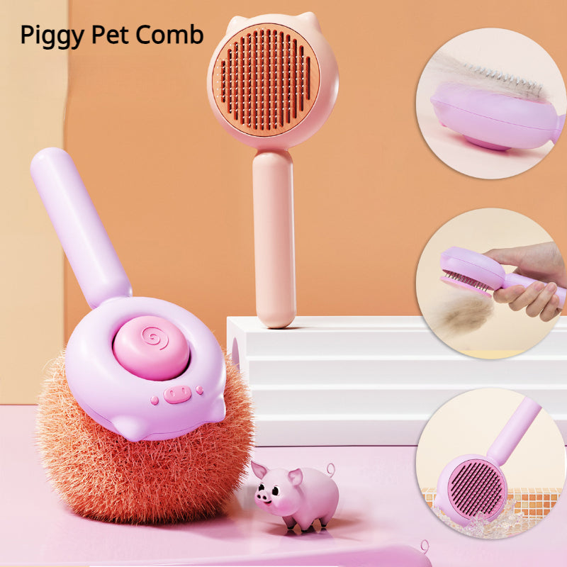 Pig Cat Comb Fur Removal Brush Self Cleaning Pet Cat Accessories