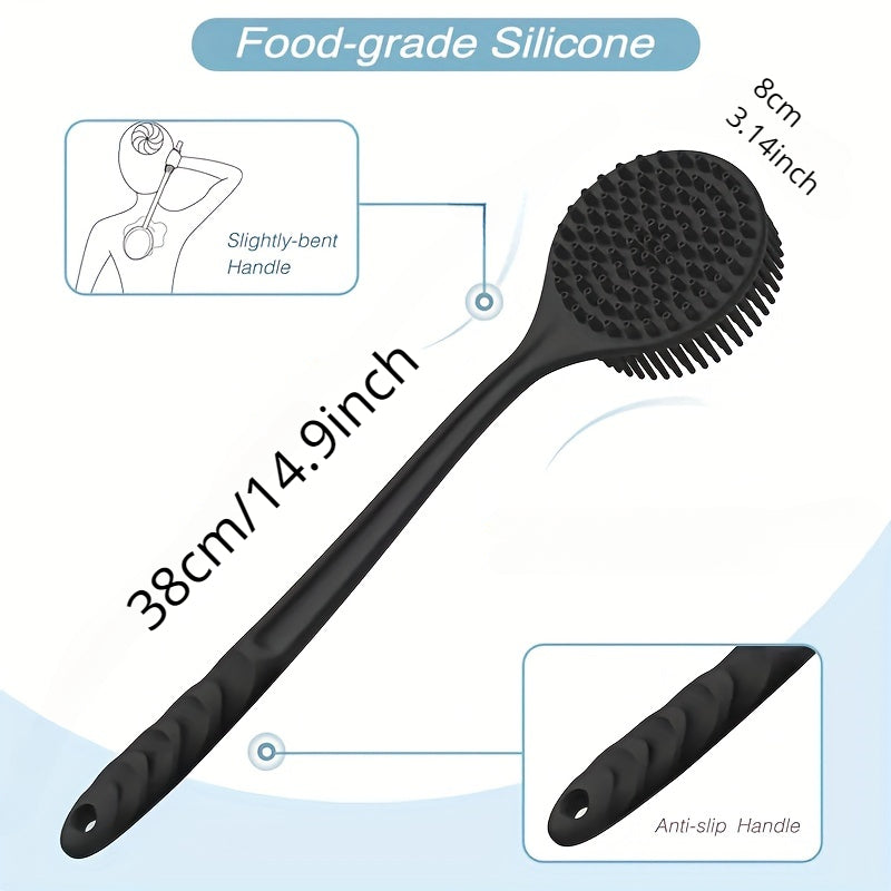 Long Handle Silicone Nylon Back Scrubber Shower Bath Body Brush BPA