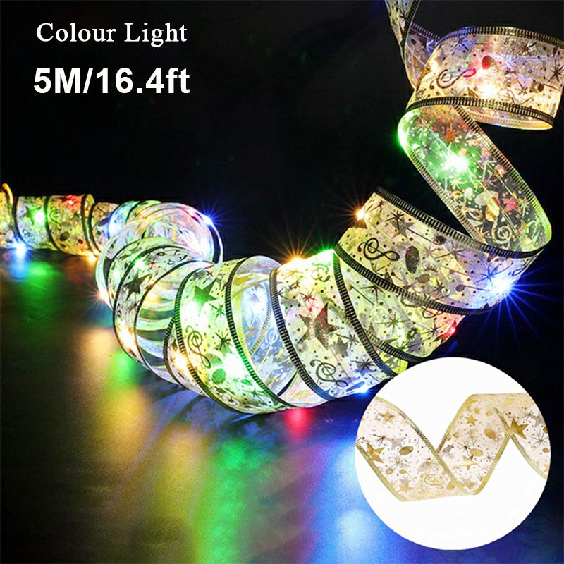 Christmas Star Golden Ribbon Tree Light LED Copper Wire Fairy Tale String