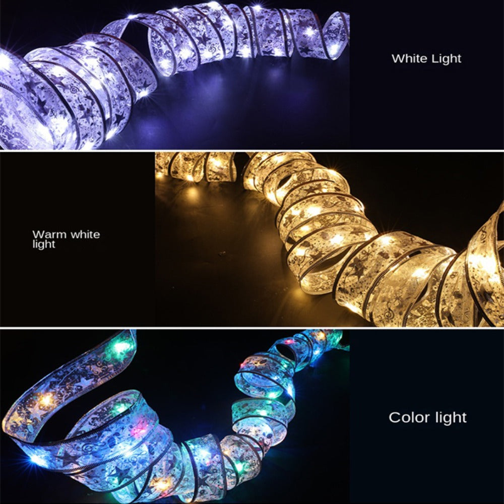 Christmas Star Golden Ribbon Tree Light LED Copper Wire Fairy Tale String