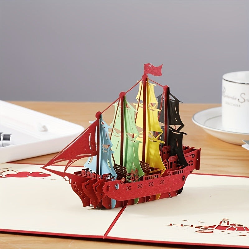 3D Pop Up Card Sailing Model Birthday Cake Greeting Card Note Card And Envelope