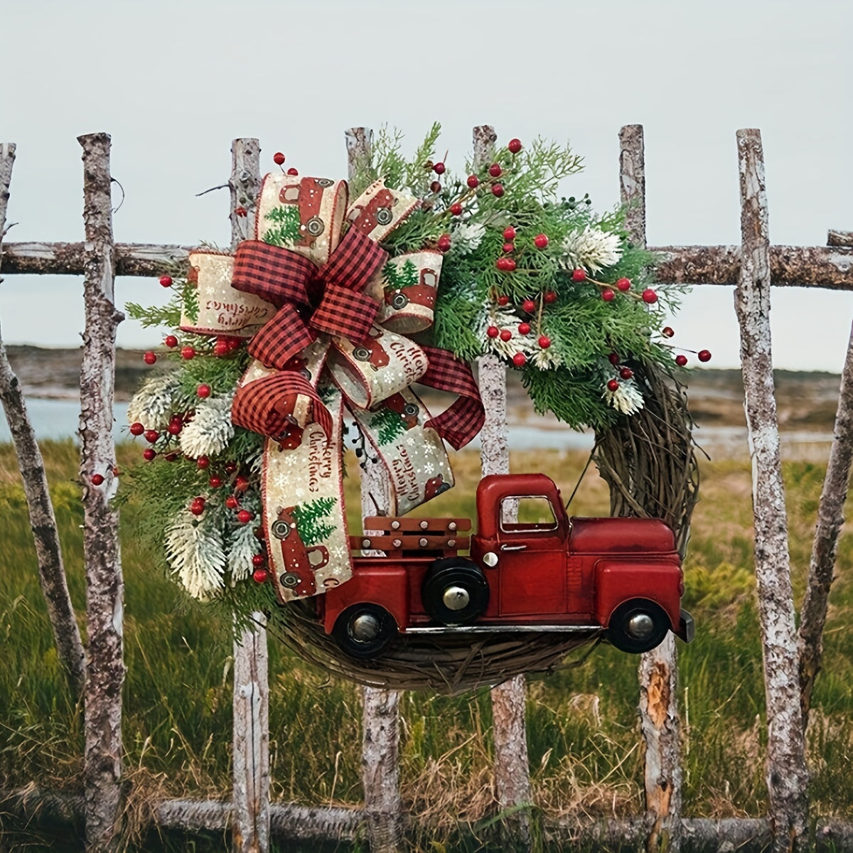 Christmas Wreath Red Truck Decoration Large Door Front Wreath Door Hanging