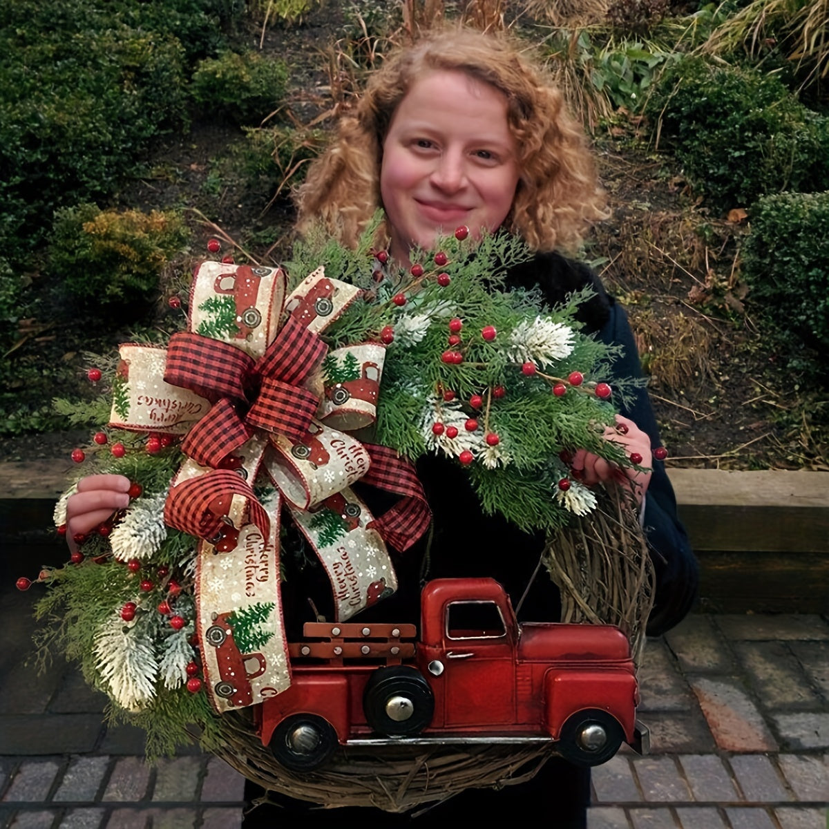 Christmas Wreath Red Truck Decoration Large Door Front Wreath Door Hanging