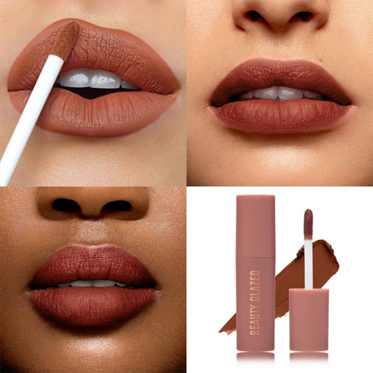Waterproof Matte Velvet Lip Gloss Nude Brown Caramel Long-Lasting Smooth Finish