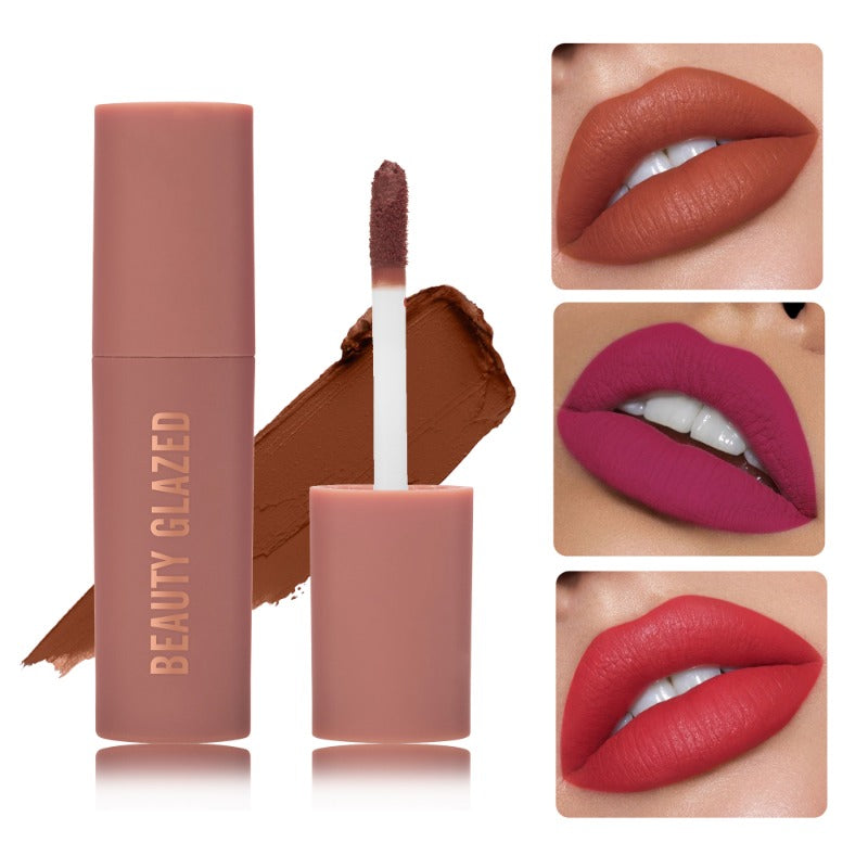 Waterproof Matte Velvet Lip Gloss Nude Brown Caramel Long-Lasting Smooth Finish