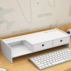 Computer Monitor Stand With Drawers Keyboard Raised Base Shelf