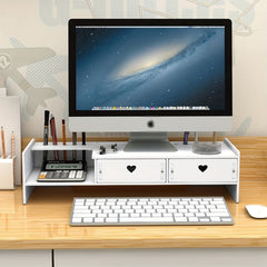 Computer Monitor Stand With Drawers Keyboard Raised Base Shelf