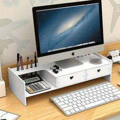 Computer Monitor Stand With Drawers Keyboard Raised Base Shelf