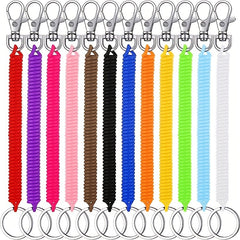 12pcs Retractable Coil Spring Keychain - Prevent Key Lost - 12 Colors